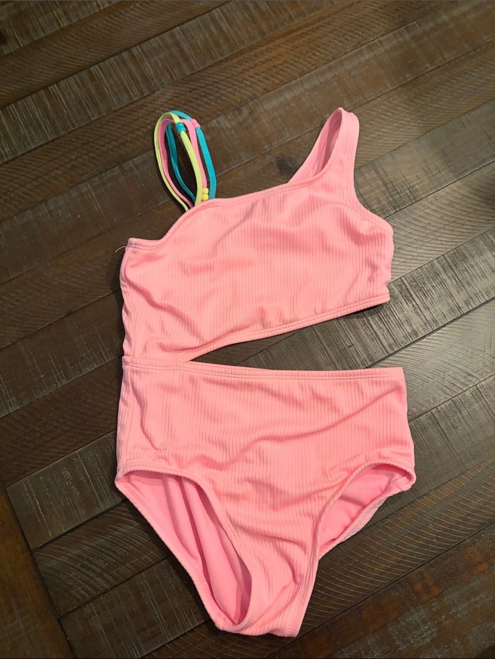art class Pink One-Shoulder Kids Swim Set with Rainbow Strap
